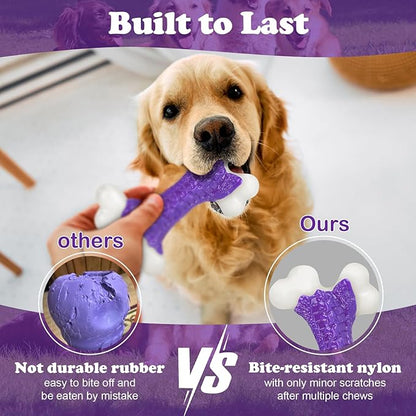 Kseroo Indestructible Dog Toys for Aggressive Chewers: Bacon Flavored Hard Nylon Bone Chew Toys, Tough Dog Chew Toys for Large Dogs, Dog Toys to Keep Them Busy for Medium Large Breed, Purple