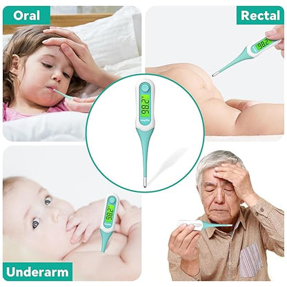 Digital Oral Thermometer, 8s Fast Reading Thermometer for Adults and Kids with 3 Color Backlit and Fever Alarm for Oral, Rectal, Underarm