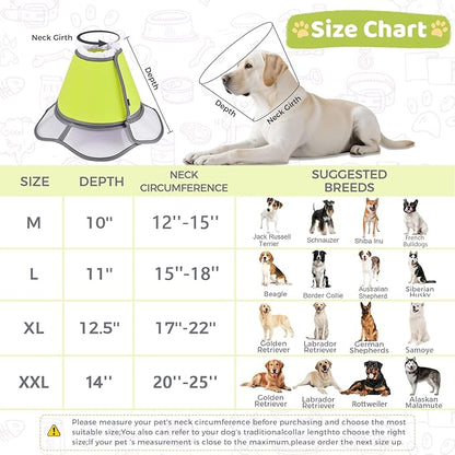 Soft Dog Cone Collar After Surgery Recovery,Adjustable E-Collar with Removable Shield,Lightweight,Breathable Anti-Licking Protective Cone for Large,Medium,Small Pets (Neon Green, XL (Neck:17''-22''))