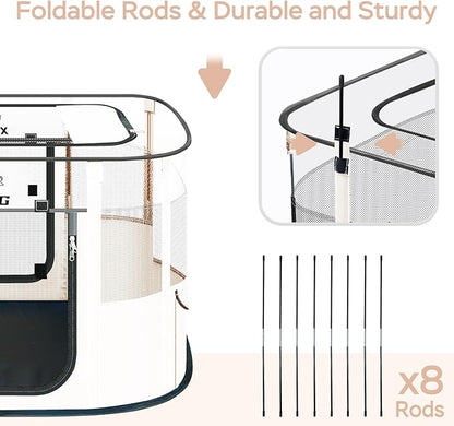 Dog Play Pen with Waterproof pad,Portable Dog Crates for Medium Dogs Kennel Tent,Dog Cages Indoor Breathable Mesh Collapsible Dog House Travel Playpen for Dogs Indoor & Outdoor(Medium, Beige)