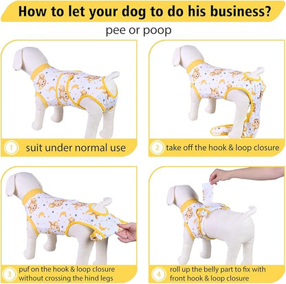 PetWarm Surgical Suit for Dogs Female, Recovery Suit for Dogs After Surgery, Dog Recovery Collars and Cones Alternative Dog Abdominal Wounds Bandages, Monkey Pattern, Yellow, XS