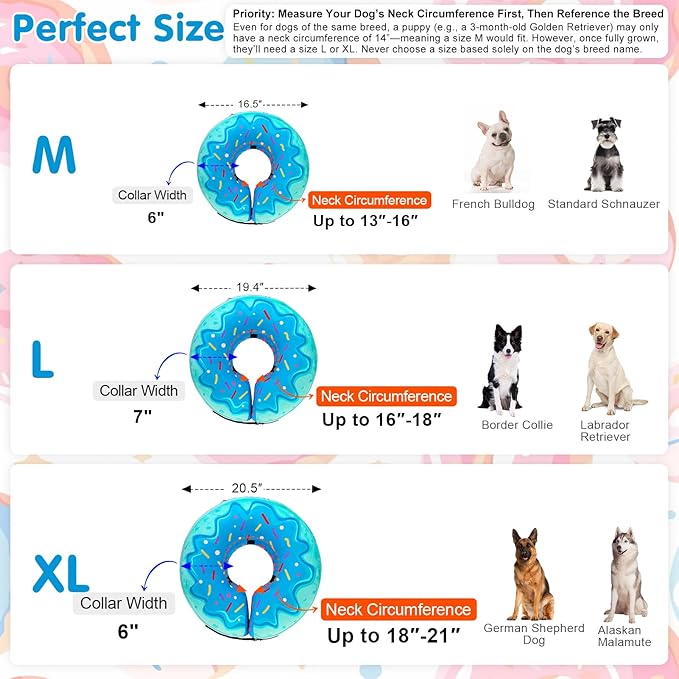 BEAUTYZOO Dog Cone Alternative After Surgery for Large Medium Small Dogs, Soft Inflatable Cone Collar for Dogs Cats, Pet Neck Donut E Collar Dog Recovery Collars to Stop Licking, Blue Donut, L