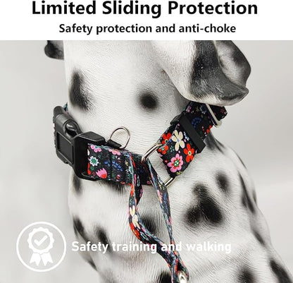 Martingale Dog Collar with Buckle Adjustable Nylon Limited Slip No Pull Training Floral Dog Collars (Black Pink Red, XSmall)