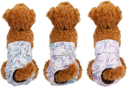 CuteBone Dog Diapers Female Washable Small Medium Large 3 Pack Reusable Doggie Diapers Puppy Period Pants for Doggy Heat Cycle Peeing D36M