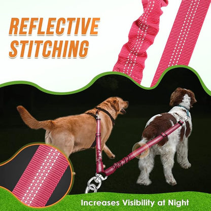 AUTOWT Double Dog Leash, No Tangle 360°Swivel Rotation Reflective Lead Attachment Adjustable Length Dual Two Dogs Lead Splitter, Comfortable Shock Absorbing Walking Training for 2 Dogs
