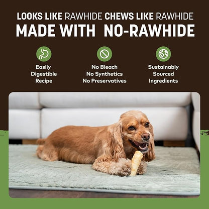 Earth Animal No Hide Chews - Long Lasting Rawhide Free Small Dog Chews Rolls, Pork - 6 Count