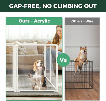 FXW AuraSpace Pro Acrylic Indoor Dog Playpen, Heavy-Duty with Metal Frame, 32" Height 12 Panels for Small and Medium Dogs, White│Patented