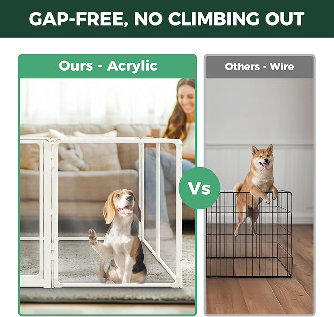 FXW AuraSpace Pro Acrylic Indoor Dog Playpen, Heavy-Duty with Metal Frame, 32" Height 8 Panels for Small and Medium Dogs, White│Patented