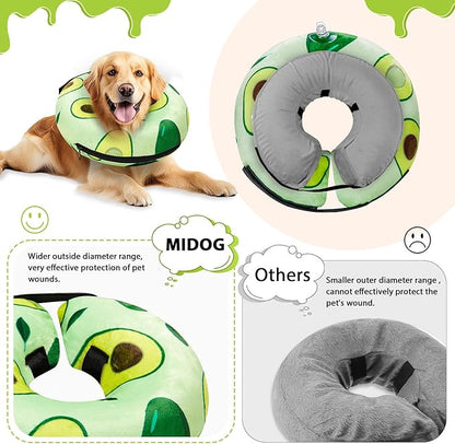 MIDOG Inflatable Dog Cone Alternative for After Surgery - Soft Protective Donut Collar Prevents Licking, Comfortable Recovery E-Collar Alternative for Small Medium Large Dogs (Avocado,L)