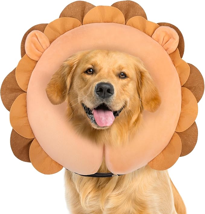 BEAUTYZOO Dog Cone Alternative After Surgery for Large Medium Small Dogs, Soft Inflatable Cone Collar for Dogs Cats, Pet Neck Donut E Collar Dog Recovery Collars to Stop Licking, Lion, S