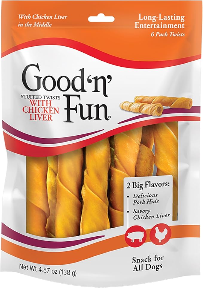 Good 'N' Fun Rawhide Twists, Chicken Liver Recipe, 6-Count