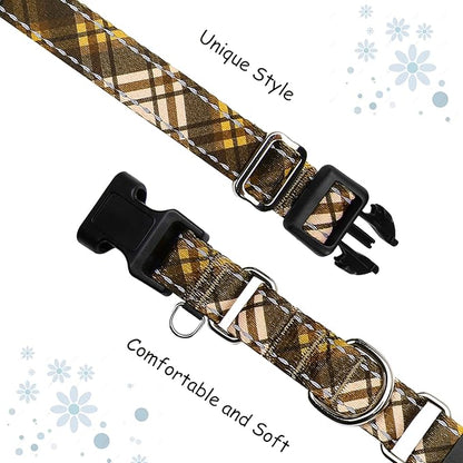 Fall Reflective Martingale Collar for Dogs with Quick Release Buckle Autumn Dog Collars (Brown Plaid, Small)
