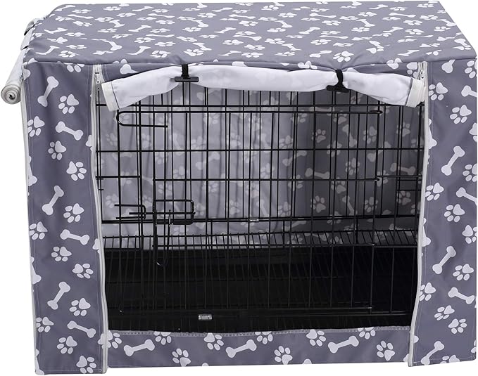 Pethiy Dog Crate Cover Durable Polyester Pet Kennel Cover Universal Fit for Wire Dog Crate - Fits Most 24 inch Dog Crates - Cover only-Sky Gray-24