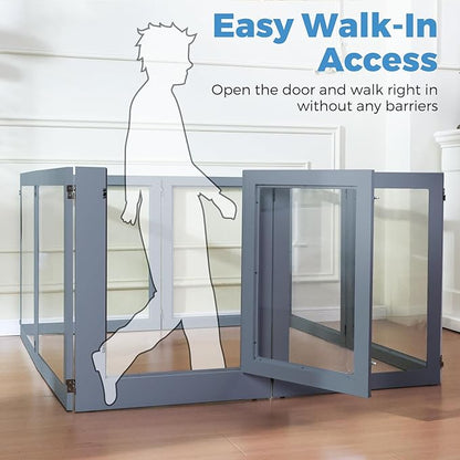 Heavy Duty Clear Acrylic Dog Playpen, 32" Height Transparent Pet Pen, Metal Frame Easy Assemble Kennel Enclosure, Ideal for Small to Medium Dogs, Cats, and Other Small Pets