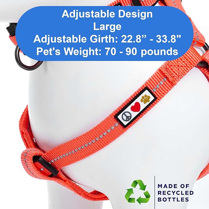 Pawtitas Recycled Reflective Step-in Dog Harness – Adjustable No-Pull Vest for Puppies to Seniors, Safe & Comfortable L Coral