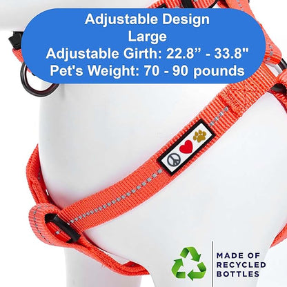 Pawtitas Recycled Reflective Step-in Dog Harness – Adjustable No-Pull Vest for Puppies to Seniors, Safe & Comfortable L Coral