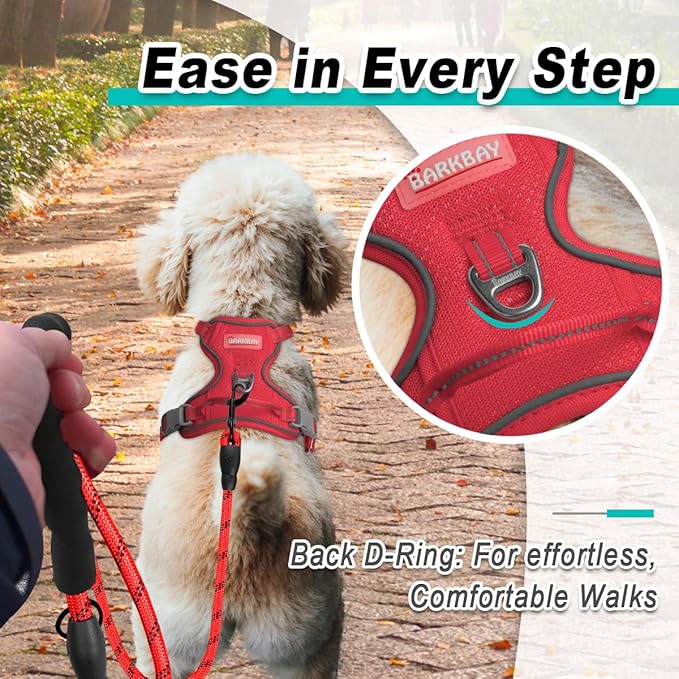 BARKBAY Dog Harness No Pull Mesh for Small Dogs - Adjustable, Reflective, Comfortable, No Choke, Heavy-Duty - Perfect for Outdoor Training, Walking, and Hiking - Strong & Durable - S & Red Mesh