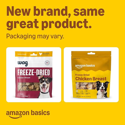 Amazon Basics Dog Treats Freeze Dried Raw Single Ingredient Chicken Breast, High Protein, Healthy Training Treats or Meal Topper for all Dogs, Grain-Free, 3 Oz (Pack of 1) (Previously Wag)