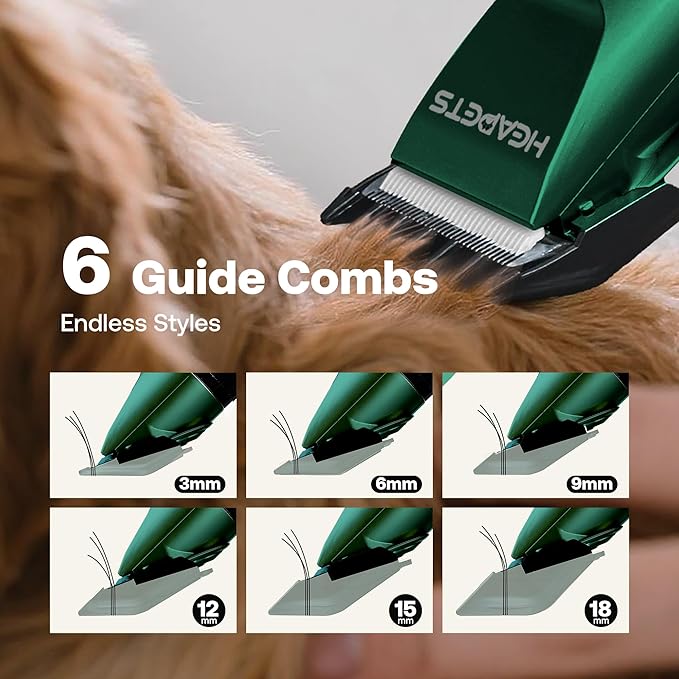HEAPETS Dog Clippers for Grooming, Low Noise, Electric Quiet, Adjustable Clipper Comb, Rechargeable Cordless Dog Hair Clippers for Dogs Cats Pets, Green