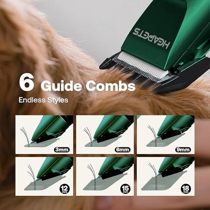HEAPETS Dog Clippers for Grooming, Low Noise, Electric Quiet, Adjustable Clipper Comb, Rechargeable Cordless Dog Hair Clippers for Dogs Cats Pets, Green