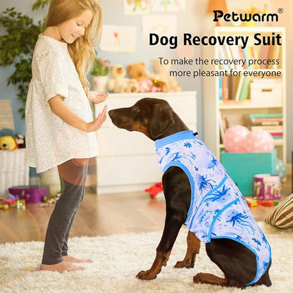 PetWarm Pet Recovery Suit for Female Dogs, Dog Surgery Suit, Cone of Shame Alternatives Bodysuit for Abdominal Affected Areas Sensitive Skin Areas, Dog Bodysuit, Marine Animal Patterns, Blue, XL