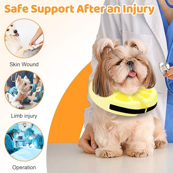 Adjustable Inflatable Dog Cone Collar for Surgery Recovery, Soft Cone for Dogs & Cats, Portable & Washable Dog Donut Collar, Large Cat Cone E Collar (Yellow S)