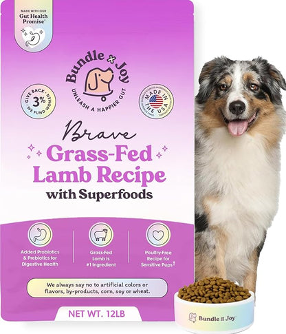 Bundle x Joy Grass-Fed Lamb Dog Food 12lb Bag with Added Probiotics, Poultry-Free, Digestive Gut Health, No Chicken or Beef, Made in USA