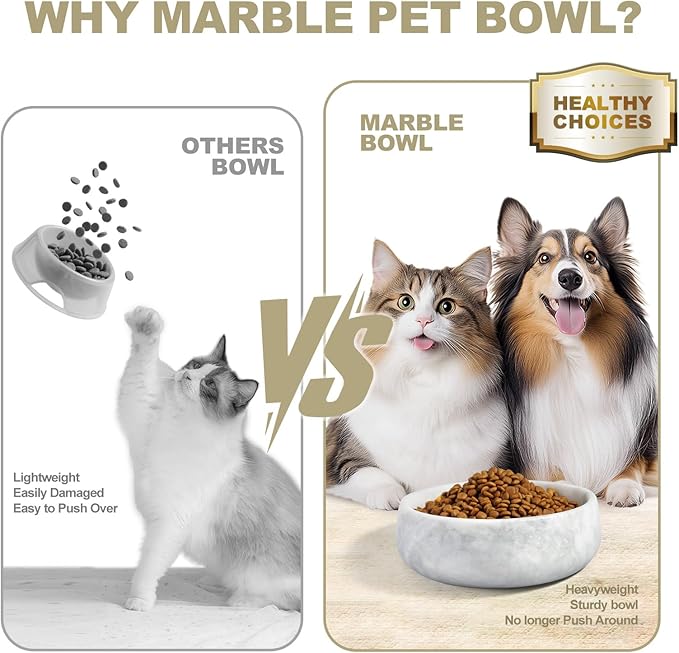 Karibiber Marble Dog Bowl, 5lbs Non-Slip Cat and Dog Food Bowl Dish, Non-Tipping Weighted Puppy Pet Dish, Grey Stone Durable Food and Water Bowls, Easy to Clean, Holds 4 Cups