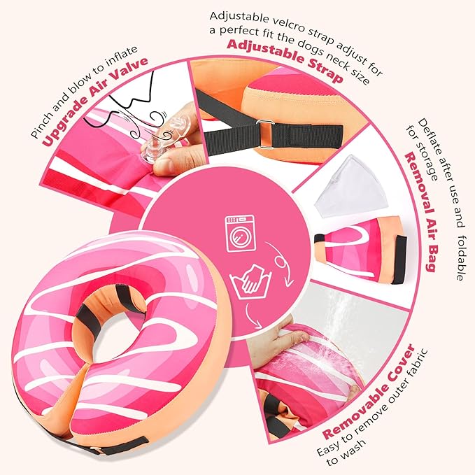 Inflatable Dog Cone Collar to Stop Licking, Soft Neck Donut Collar After Surgery, Adjustable Recovery Cone for Small Medium Large Dogs (Donut,XS)
