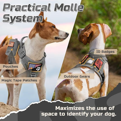 rabbitgoo Tactical Dog Harness for Large Dogs, No Pull Military Service Vest with Handle & Molle, Easy Control for Training Walking, Adjustable Reflective Straps, Dark Grey, L