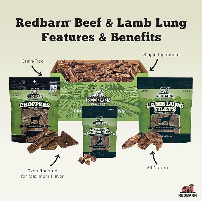 Redbarn Lamb Lung Filets - Oven Roasted Jerky-Style Dog Treats, Flavorful, Tasty & Highly Palatable Chews, Single Ingredient Protein – 10 oz, Case of 10 Bags