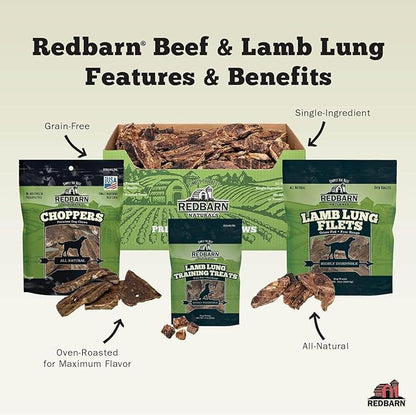 Redbarn Lamb Lung Filets - Oven Roasted Jerky-Style Dog Treats, Flavorful, Tasty & Highly Palatable Chews, Single Ingredient Protein – 10 oz, 1 Bag