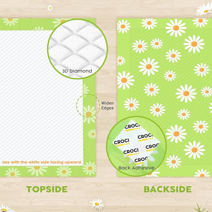 CROCI Dog Pads Extra Large 36x36in Daisy Pattern, Puppy Pads with Adhesive Tabs Super Absorbent Up to 11 Cups, Leak-Poof & Quick Dry Disposable (100 Counts)