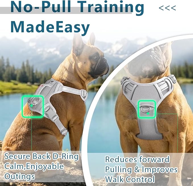 BARKBAY Dog Harness No Pull with ID Tag Pocket - Heavy Duty, Reflective, Easy Control for Large Dogs(Grey,L)