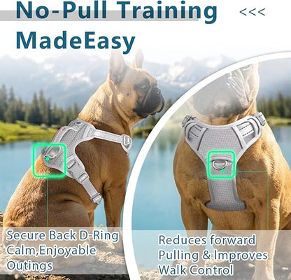 BARKBAY Dog Harness No Pull with ID Tag Pocket - Heavy Duty, Reflective, Easy Control for Large Dogs(Grey,XL)