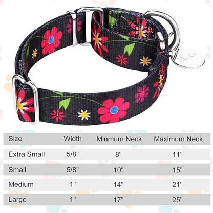 Martingale Collar Dog Collar No Pull Pet Collar Heavy Duty Dog Martingale Collars Silky Soft with Unique Pattern for Small Dog (Small Medium, Black and Sun Flower)