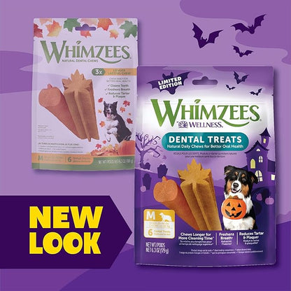 Wellness WHIMZEES Fall Dog Dental Treat, Autumn Halloween Seasonal Gift, Chews, Freshens Breath, Medium Size, 6.3 oz Bag, 6 Count