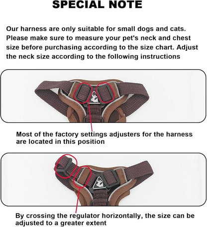 SOLMOONY Small Dog Harness,Soft Mesh Puppy Harness and Leash Set,No Escape Cat Harnesses for Training Walking,Reflective Adjustable Puppy Vest for Small Medium Dogs, Cats (Brown, M)