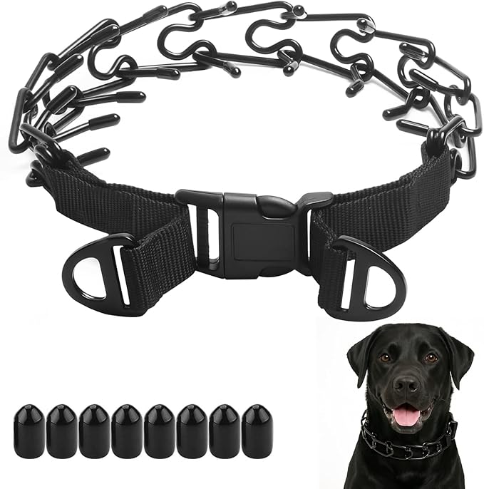 Prong Collar for Large Dogs, Dog Pinch Collar,Dog Training Collar,High Strength Quick Release Buckle,Comfort Rubber Tips (Black，4.0mm, 23.6-Inch)