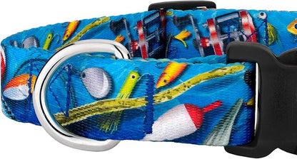 Country Brook Petz - Gone Fishin' Everyday Dog Collar and Leash - Sports and Athletics Collection Featuring Spirited Designs (1/2 Inch, 2XS)