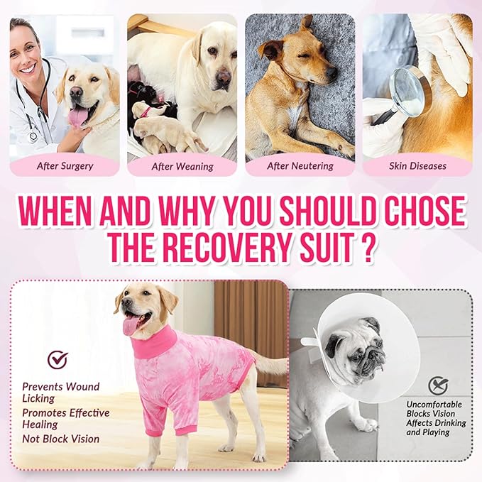 Lukovee Recovery Suit for Dogs - Soft Onesie Dog Surgery Suit for Female Male Dogs, Breathable Surgical Recovery Suit Prevent Licking Spay Recovery Suit Dog E-Collar & Cone Alternative(L,Pink)