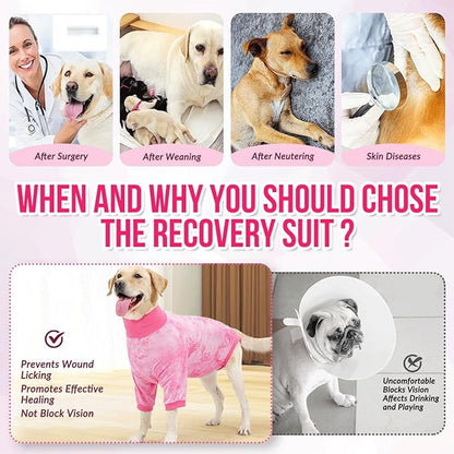 Lukovee Recovery Suit for Dogs - Soft Onesie Dog Surgery Suit for Female Male Dogs, Breathable Surgical Recovery Suit Prevent Licking Spay Recovery Suit Dog E-Collar & Cone Alternative(M,Pink)