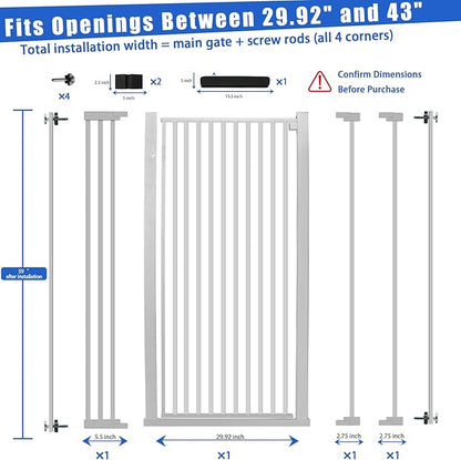 SHYUJAJIE 59 Inch Extra Tall Pet Gate for Cats,29.5-43" Adjustable Wide Dog Gates,No Drilling Pressure Mounted Walk Through Tall Cat Gate for Doorways,Hallway,Stairs