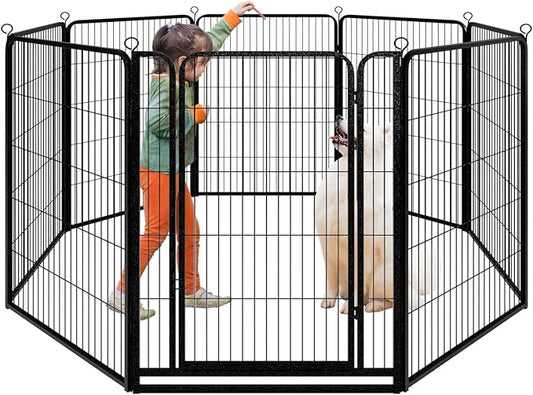Kfvigoho Dog Playpen Outdoor Extra Wide 8 Piece Panels Heavy Duty Dog Fence 47" Height Anti-Rust with Doors Portable for RV Camping Yard, Total 21FT, 35 Sq.ft, Snowy Black