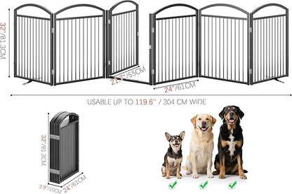 Folding No-Assembly Freestanding Dog Gate with Door,32" Heights Foldable Pet Fence,144" Extra Wide Accordion Puppy Folding Playpen for Doorways,House,Stairs (6 Panels,Black)
