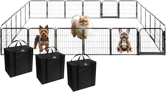 Dog Playpen w/Carrying Case for Indoor or Outdoor Use – 24 Inch, 24 Black Panels - Portable Metal Exercise Pen for Small Dogs & Puppies - Pet Fence Kennel Crate for House, RV, or Travel