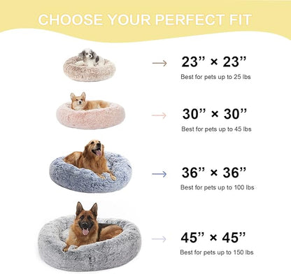 Bedfolks Calming Donut Dog Bed - 36 Inch Round Plush Beds for Large Dogs, Anti-Anxiety Machine Washable (Navy Blue, Large)