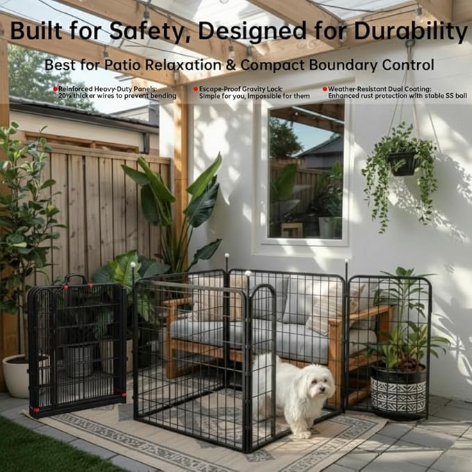 Portable Dog Crates & Playpen, 32'' Metal Pet Pen for Small/Medium Dogs, Indoor/Outdoor, Easy-Carry Straps, Rustproof, One Door