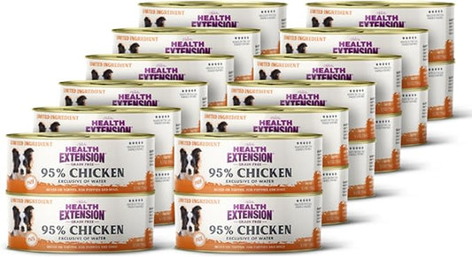 Health Extension 95% Chicken Grain-Free Wet Dog Food, High Protein Recipe, Limited Ingredients, Picky Eaters, Ideal for Sensitive Stomachs 5.5 oz (Case of 24)