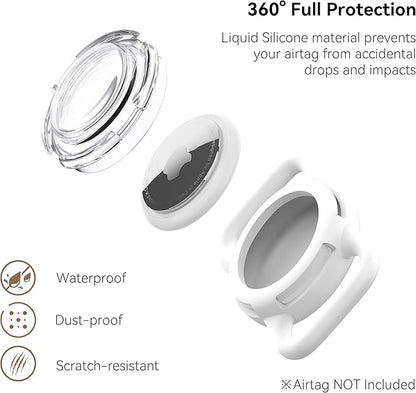Waterproof Airtag Holder for Dog Collar, Soft Full-Body Protective Airtag Holder for Dog & Cat Collars, Ultra-Durable, Easy Installation, Lightweight Clear Airtag Case (White, Regular)